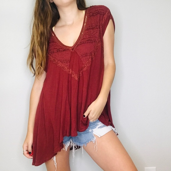 Free People Tops - Free people maroon rust oversized boho tank